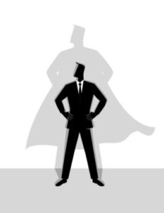 Businessman with superhero shadow