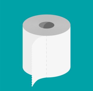 White roll of toilet paper.