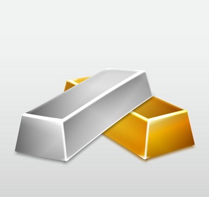 Golden And Silver Bars On White Background